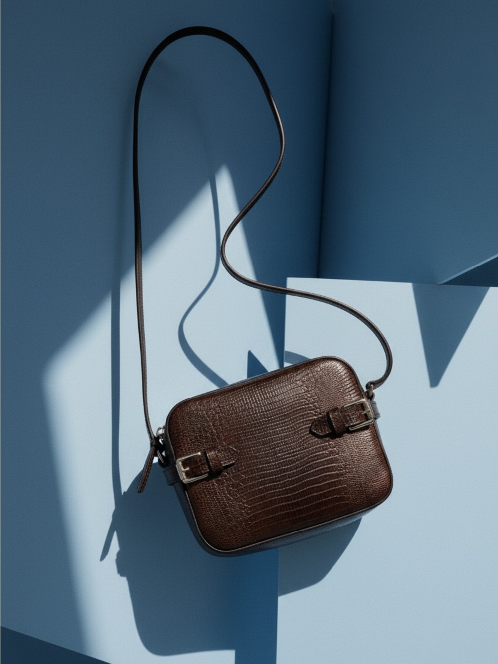 Massimo Dutti Brown Leather Crossbody Bag | Minimal Buckle Detail - Picture 2 of 16